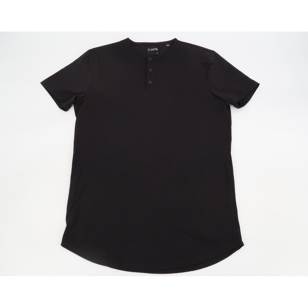 Cuts Clothing Mens Small AO Henley Curve Hem Black Short Sleeve Shirt Pyca Pro